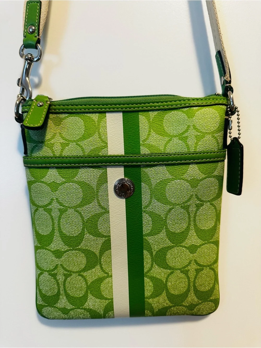 Coach Lime Green Signature Crossbody with Stripe